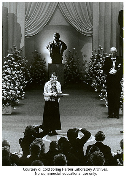 Barbara McClintock receiving Nobel Prize